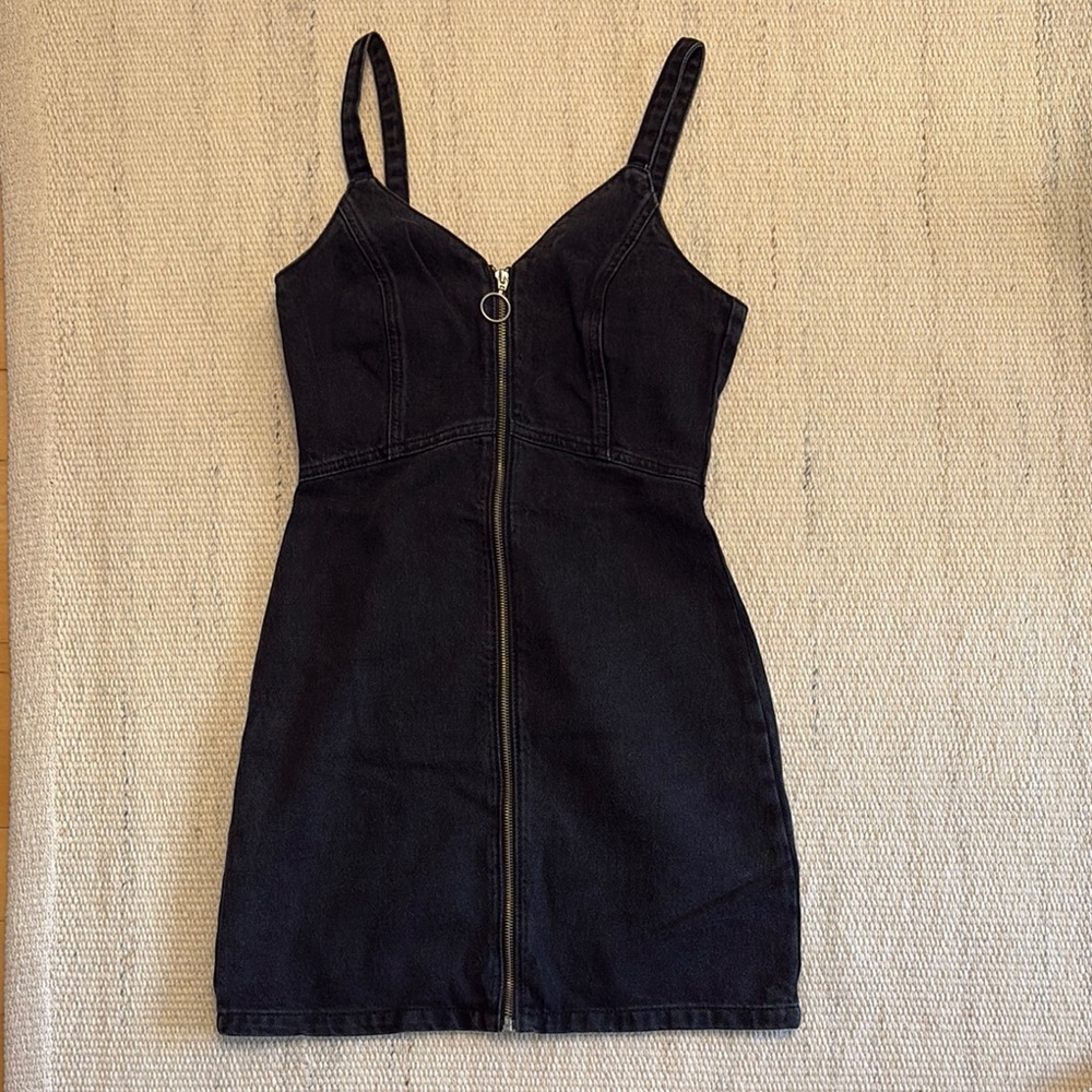 Topshop Black Denim Zipper Dress (Size 4)